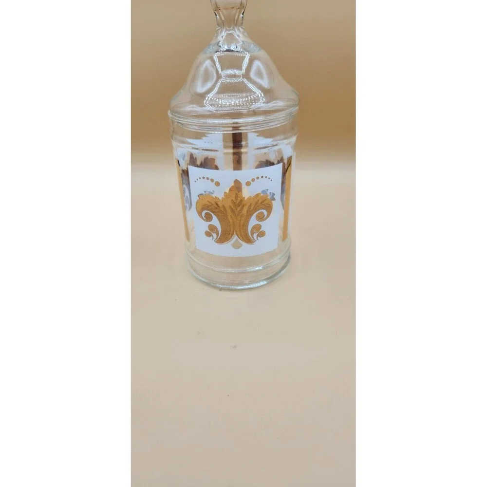Libbey Mid Century Apothecary Glass Jar Gold Metallic Wheat Stalks